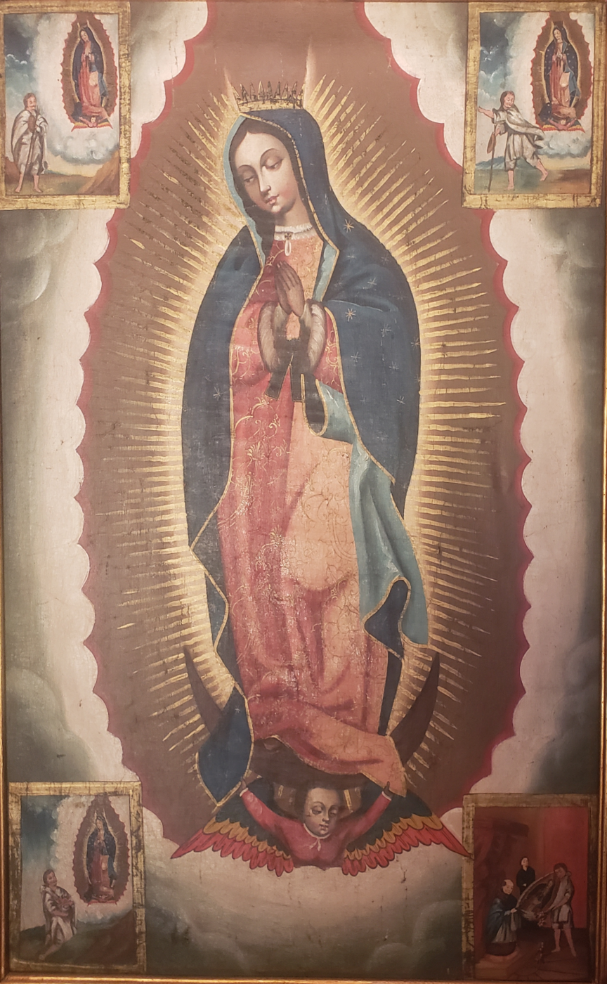 Virgen Maria con 4 viñetas narrativas